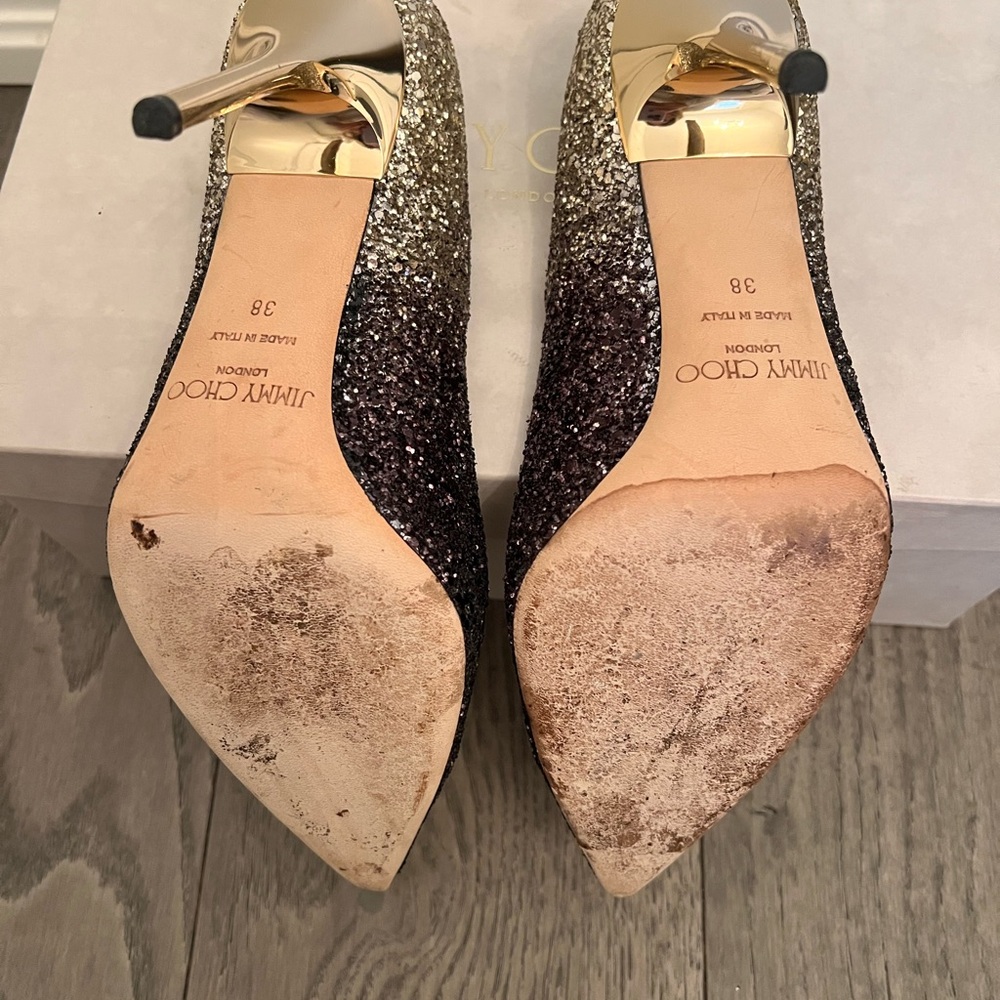 Jimmy Choo Glitter Gradient Heels in Gold and Brown - Picture 7 of 8